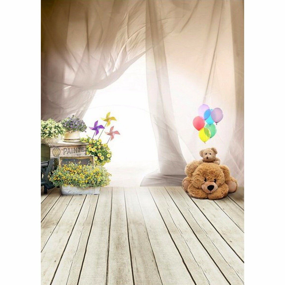 (Clearance Price)3x5FT Vinyl Kids Child Photography Backdrop Ballon Bear Curtain Photo Background