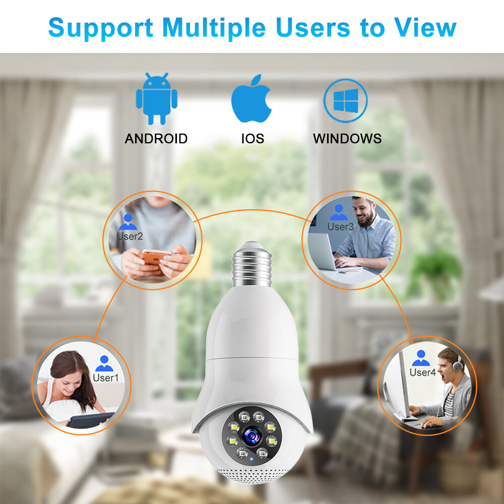 WiFi iP Bulb Camera with Lamp Holder 5G 1080P Wireless Night Vision Color Motion Detection Two-way Audio AP Hotspot Video Playba