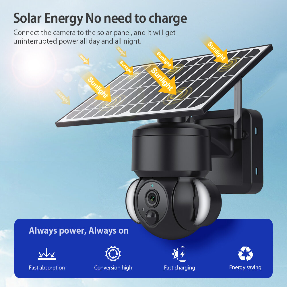 Sectec Tuya WiFi Outdoors Camera 1080P Solar Powered Surveillance Cam Intelligent Monitoring PIR Human Detection Color IR Night