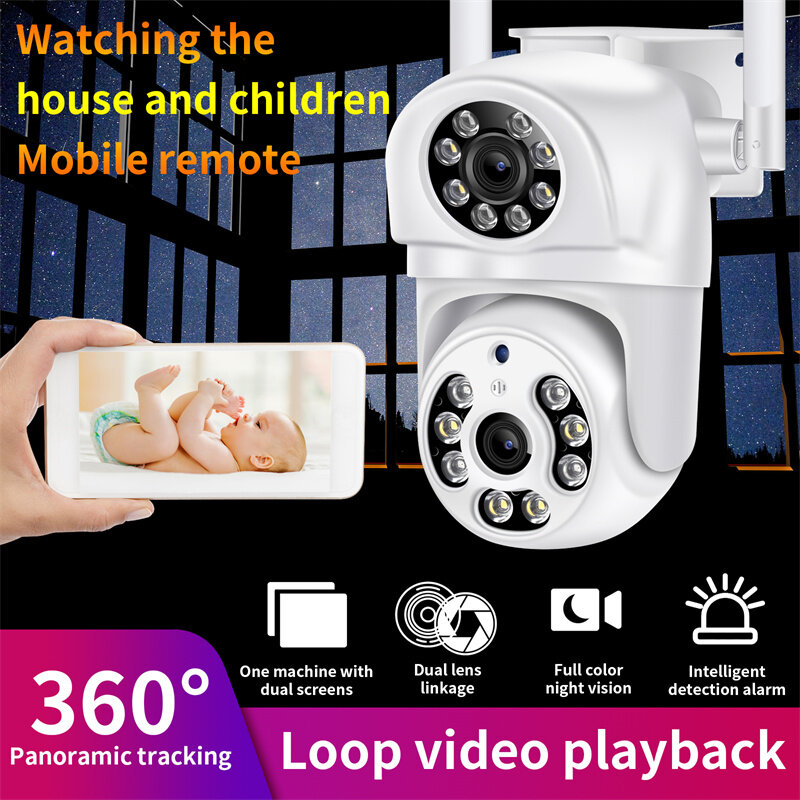 4MP UHD PTZ IP Dome EU Camera Dual Lens Double Screen AI Humanoid Detection Full Color CCTV Intercom APP Remote Home Surveillanc