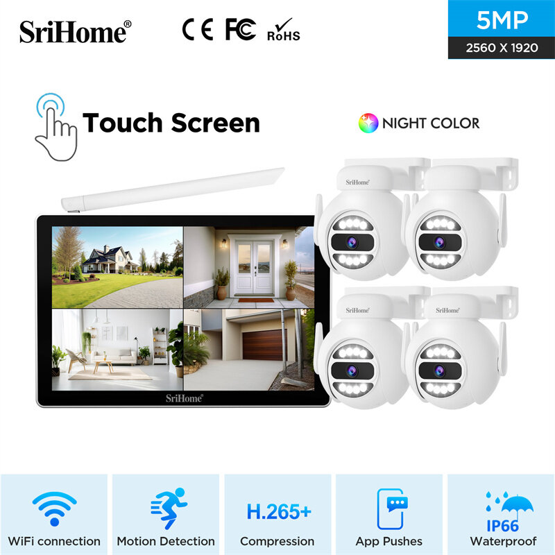 Srihome NVS010 5MP WiFi PTZ Surveillance Camera Intelligent Night Vision Motion Detection Two-way Intercom IP66 Outdoors Wireles