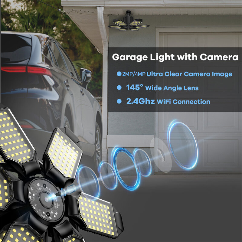 Guudgo E27 WIFI Garage Cameras with 6-Panels LED Lights Motion Detection Night Vision Two-way Talk Surveillance Smart Home Secur