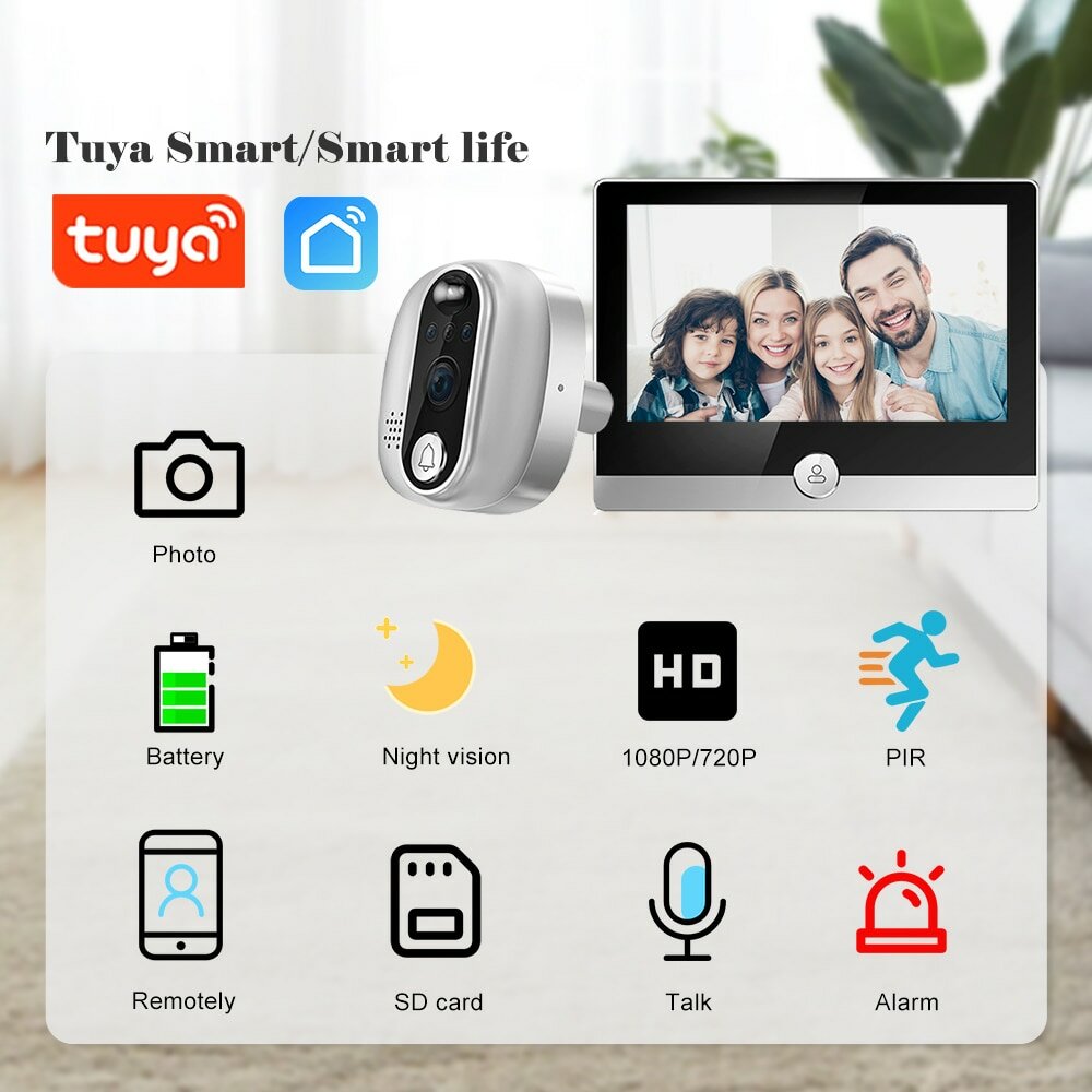 Tuya W1 1080P Peephole Camera IPS LCD Digital Door Viewer Remote Phone Intercom WiFi Smart Home Video Doorbell Camera