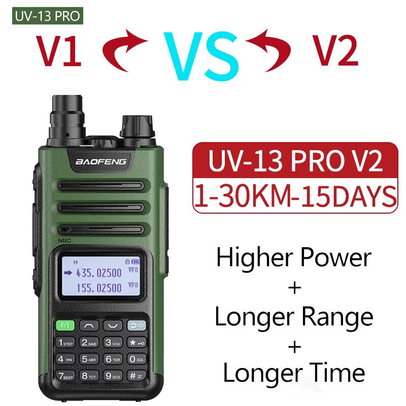 BAOFENG UV13Pro V2 Dual Band Walkie Talkie 999 Channels 1800mAh 16KM Long Range Type-C Charger Transceiver Ham Two Way Radio Eur