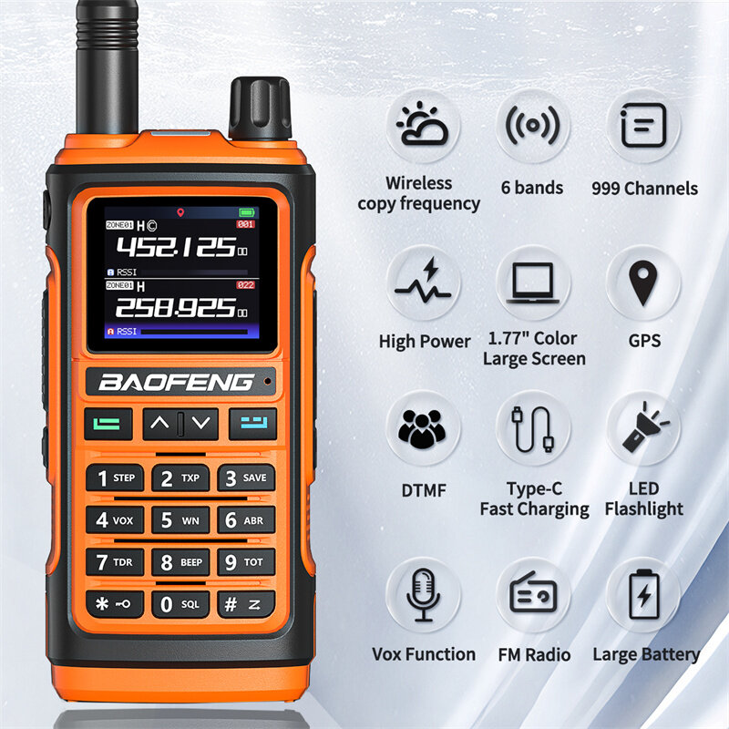 Baofeng UV-17 Pro GPS Handheld Walkie Talkie Six Bands Wireless Copy Frequency Flashlight Type-C Charger Ham Transceiver FM Radi