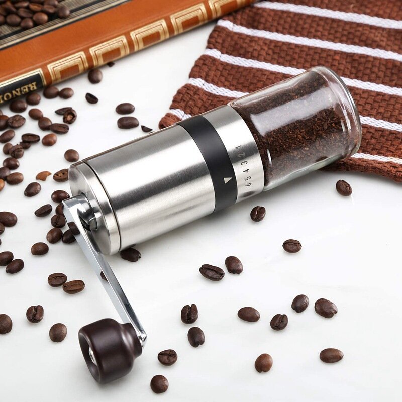 Manual Coffee Grinder Portable Coffee Bean Grinder Stainless Steel Grinder 6-gear Aadjustment