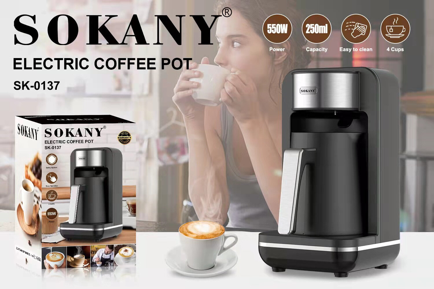 SOKANY 0137 Coffee Pot Hot Coffee Make Coffee Home Office Coffee Machine with Cup