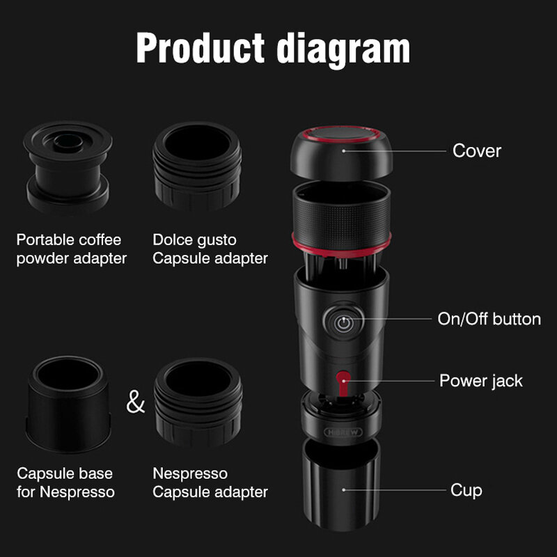 [EU/US/AE Direct] HiBREW H4 Multifunctional Portable Coffee Machine Adapter & Storage Bag & Foldable Holder Compatible with Nesp