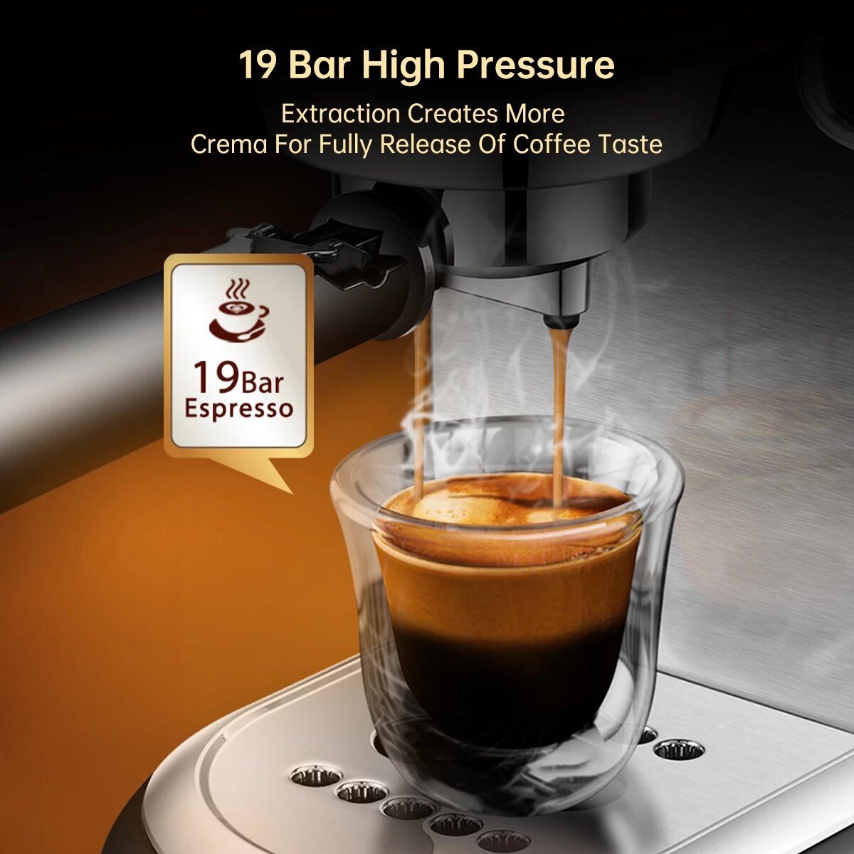 HiBREW H11 Semi Automatic Espresso Machine 1450W 1.1L 19Bar High Extraction 25s Rapid Heating Single/Double Cup Coffee Maker EU/