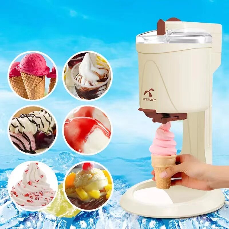 DIY 1L Household Ice Cream Maker Home Children Fruit Cone Automatic Homemade Small Soft Ice Cream Machine