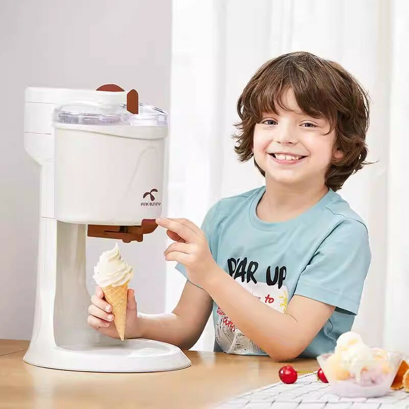 DIY 1L Household Ice Cream Maker Home Children Fruit Cone Automatic Homemade Small Soft Ice Cream Machine