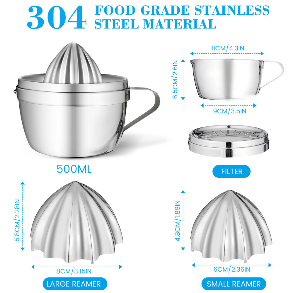 Stainless Steel Lemon Squeezer Manual Fruit Juicer Built-in Measuring Cup 500ml C