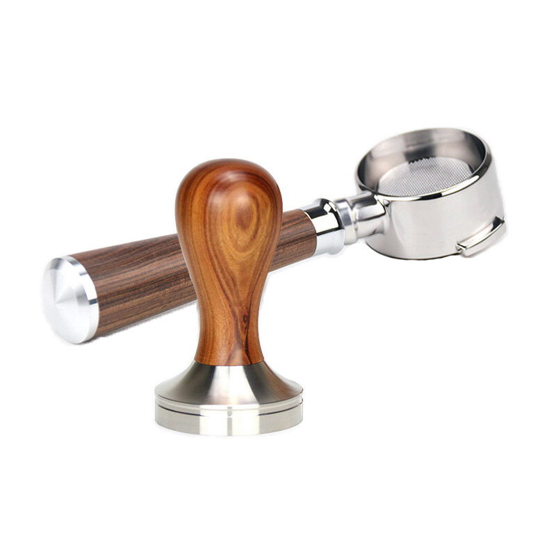 HiBREW 51MM/58MM Tamper Coffee Powder Handle 304 Stainless Steel Solid Wood COD