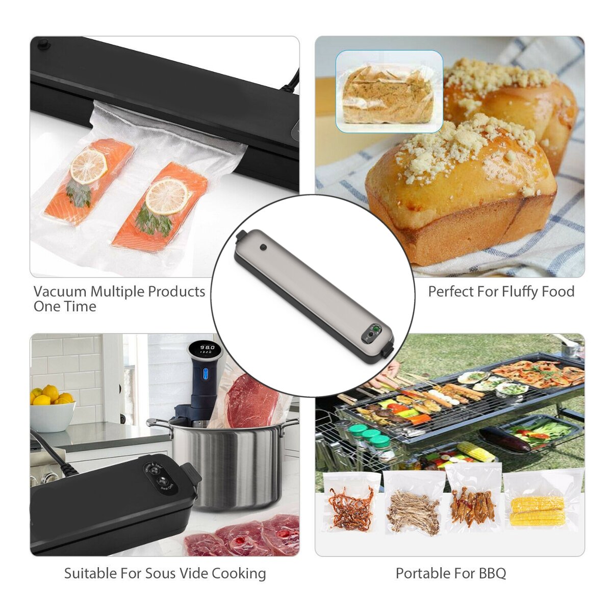 Household Vacuum Sealer Machine Seal Meal Food Vacuum Sealer System with 15 Free Bags One Touch Control Short Seal Time Low Nois