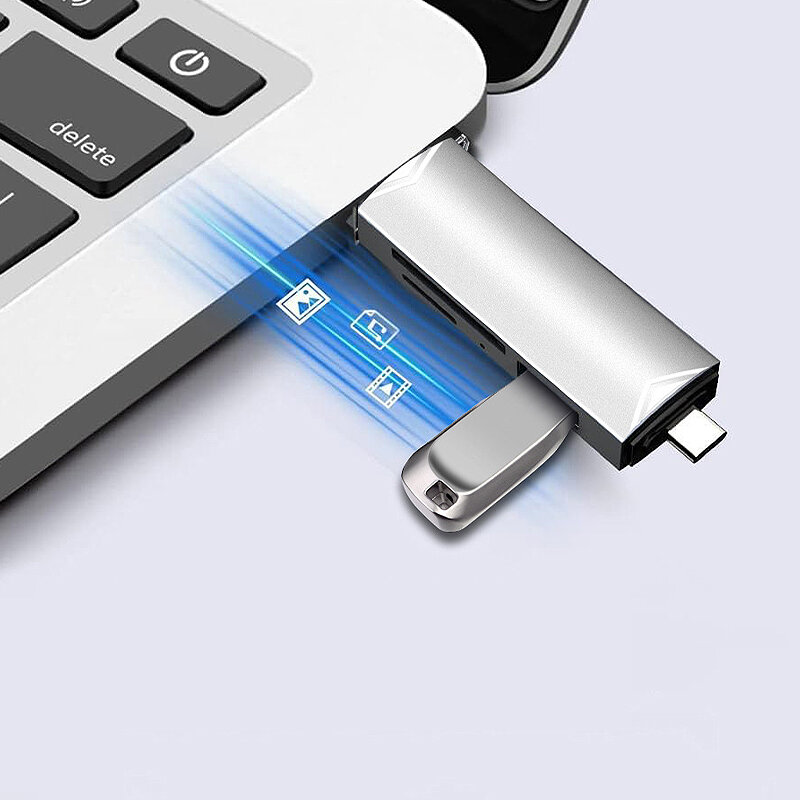 6-in-1 OTG Type-C&USB Card Reader with Flash Disk SD/TF Interface Multifunctional USB Adapter for Phone Laptop Computer