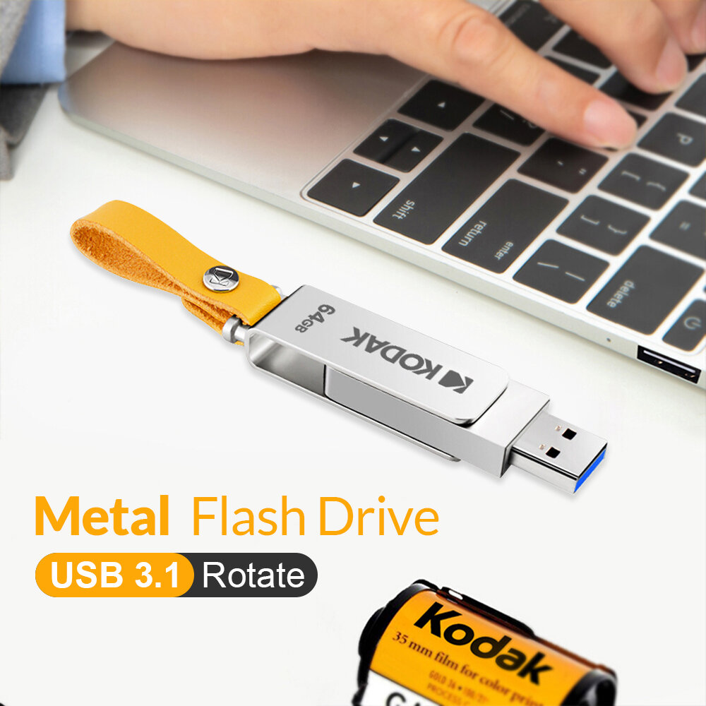 KODAK K133 128GB USB3.1 Flash Drive Rotating Metal USB3.0 Stick Pendrive Memory Stick for TV Computer Car Speaker