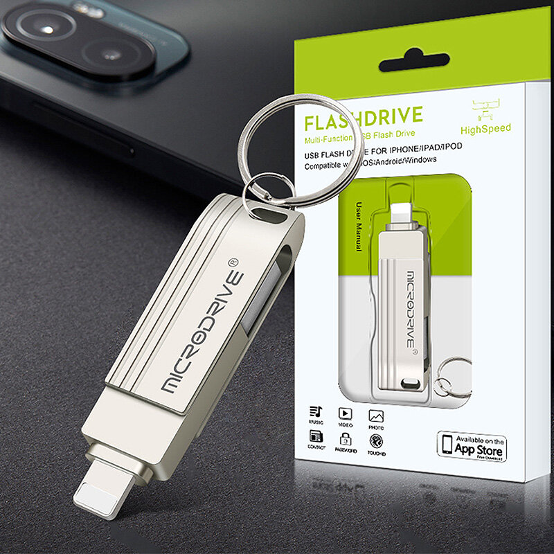 Microdrive 256GB USB3.0 Flash Drive 2-in-1 USB-A&iP Fast Transmission Speed USB3.0 Pendrive Mini Portable Memory U Disk for PC T