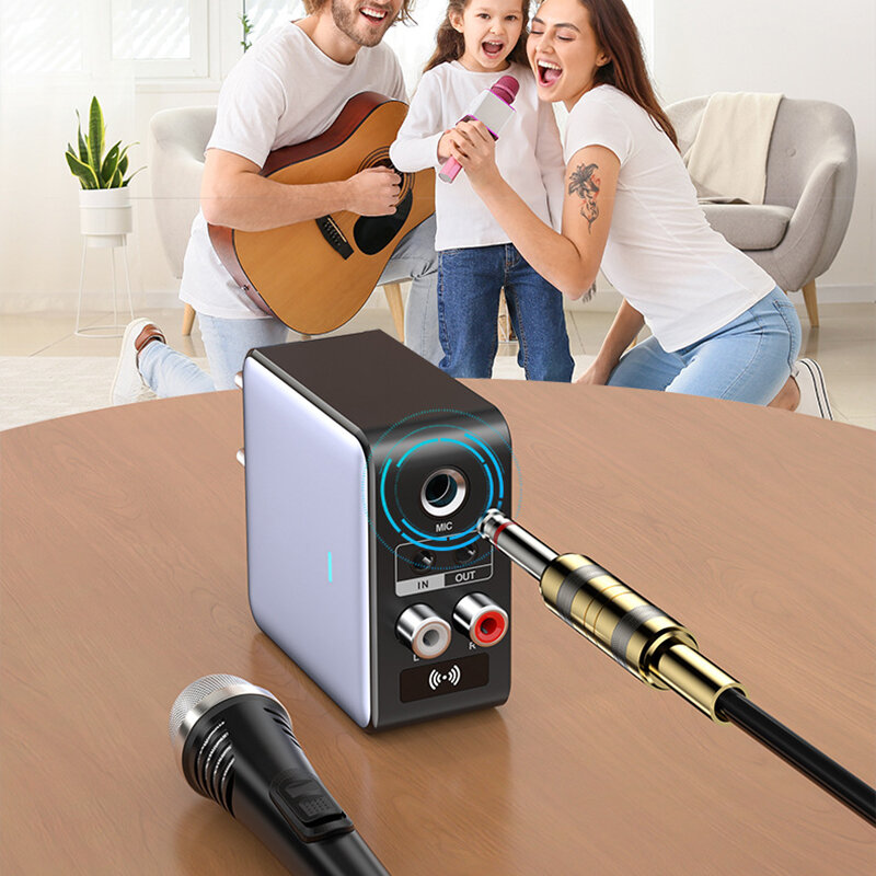 OMS-H6 bluetooth 5.3 Audio Transmitter Receiver 3.5mm AUX/RCA/U-Disk/TF/USB/6.5mm MIC Karaoke HIFI Stereo EQ Wireless Adapter EU