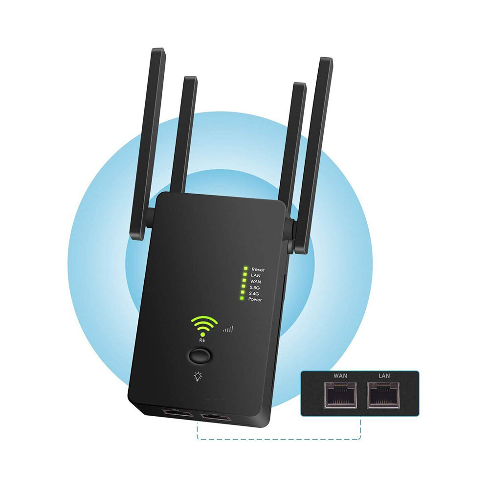 1200M Dual Band Wireless AP Repeater 2.4GHz 5.8GHz Router Range Extender WiFi Amplifier Signal Extend WiFi Booster