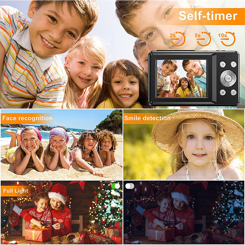 DC403 1080P 44MP Digital Camera with 2.4inch IPS Display 16X Zoom Facial Identification 700mAh Children Camcorder for Beginner P