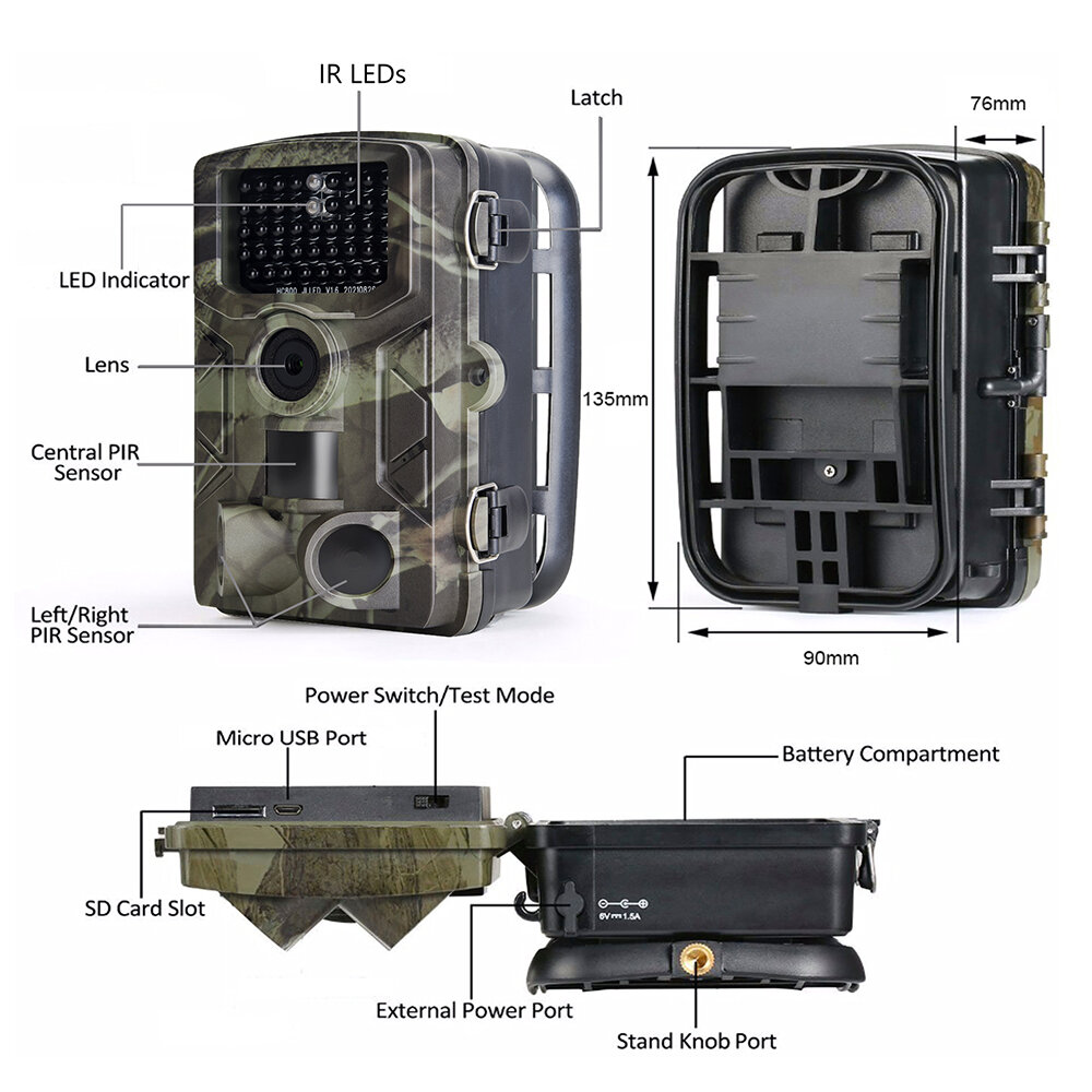 Suntek HC-808A 24MP 1080P Night Vision Waterproof Hunting Camera 0.3s Trigger Time 120° Lens Angle Recorder Wildlife Trail C