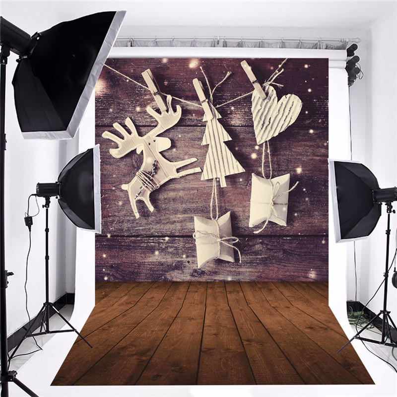 5 x 7 FT Christmas Theme Christmas Gift Elk Wood Board Photo Vinyl Background COD