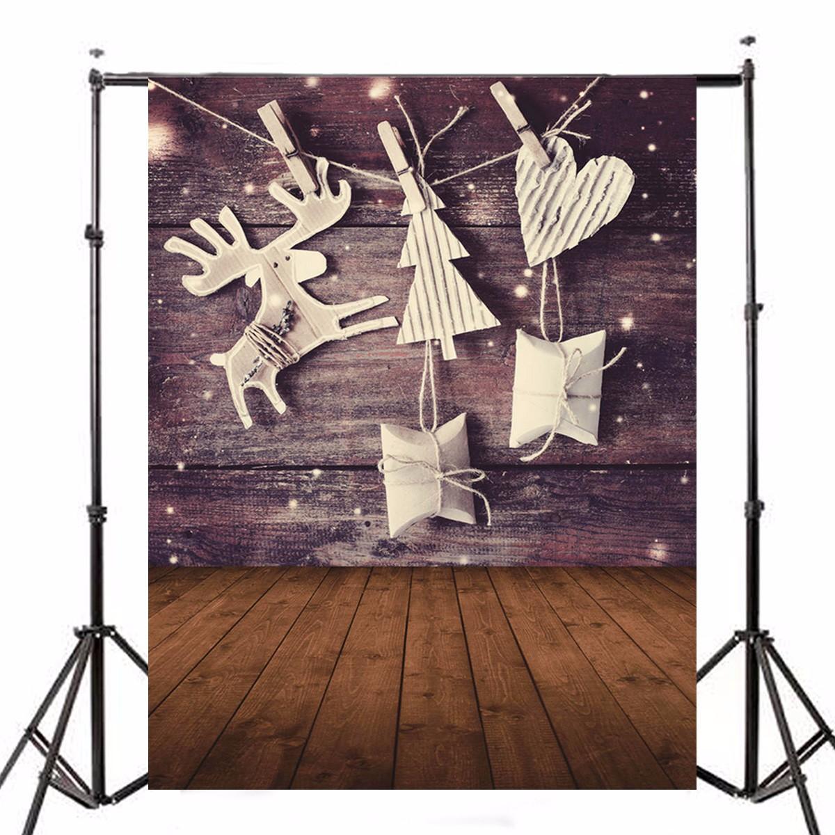 5 x 7 FT Christmas Theme Christmas Gift Elk Wood Board Photo Vinyl Background COD