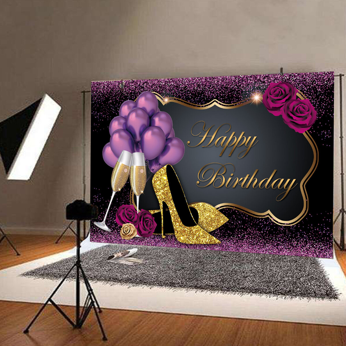 5x3FT 7x5FT 9x6FT High Heel Glass Purple Balloon Studio Birthday Photography Backdrops Background