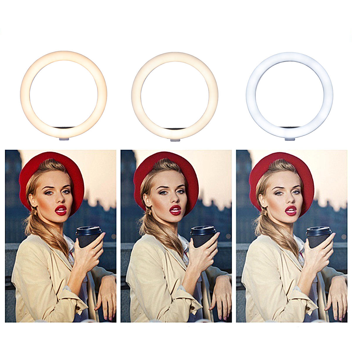 Portable Ring Light LED Makeup Ring Lamp USB Selfie Ring Lamp Phone Holder Tripod Stand Photography Lighting