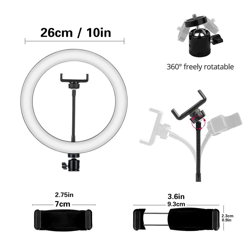 Mcoplus LE-10 18W 3200K-5500K 10inch Dimmable LED Selfie Ring Light USB Photography Video Fill Light with Phone Holder Mini Ball