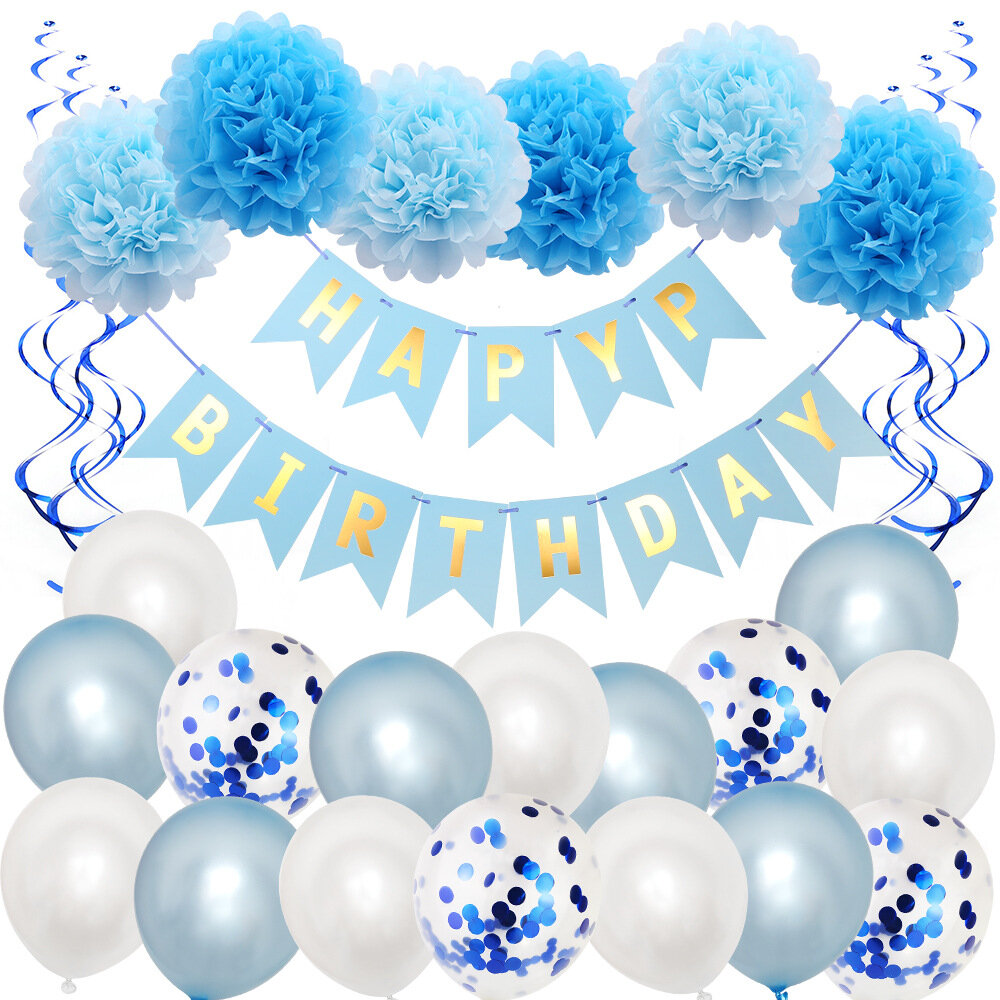 Happy Birthday Party Decoration Banner Bunting Balloons Background COD