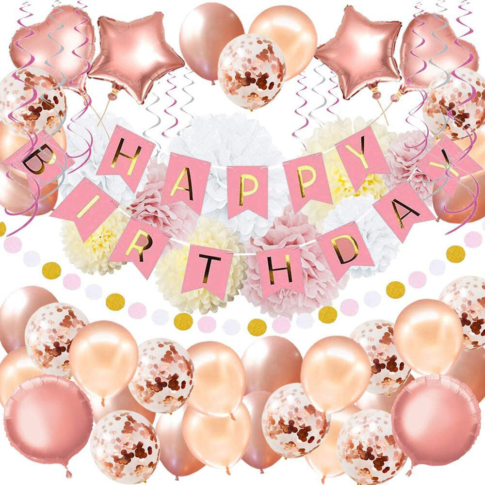 Happy Birthday Party Decoration Banner Bunting Balloons Background COD