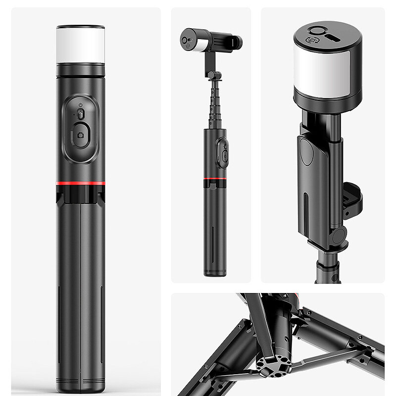 Q12S Portable Wireless bluetooth Phone Telescopic Selfie Stick Tripod with Filling Light Multifunctional Mobile Phone Gimbal for