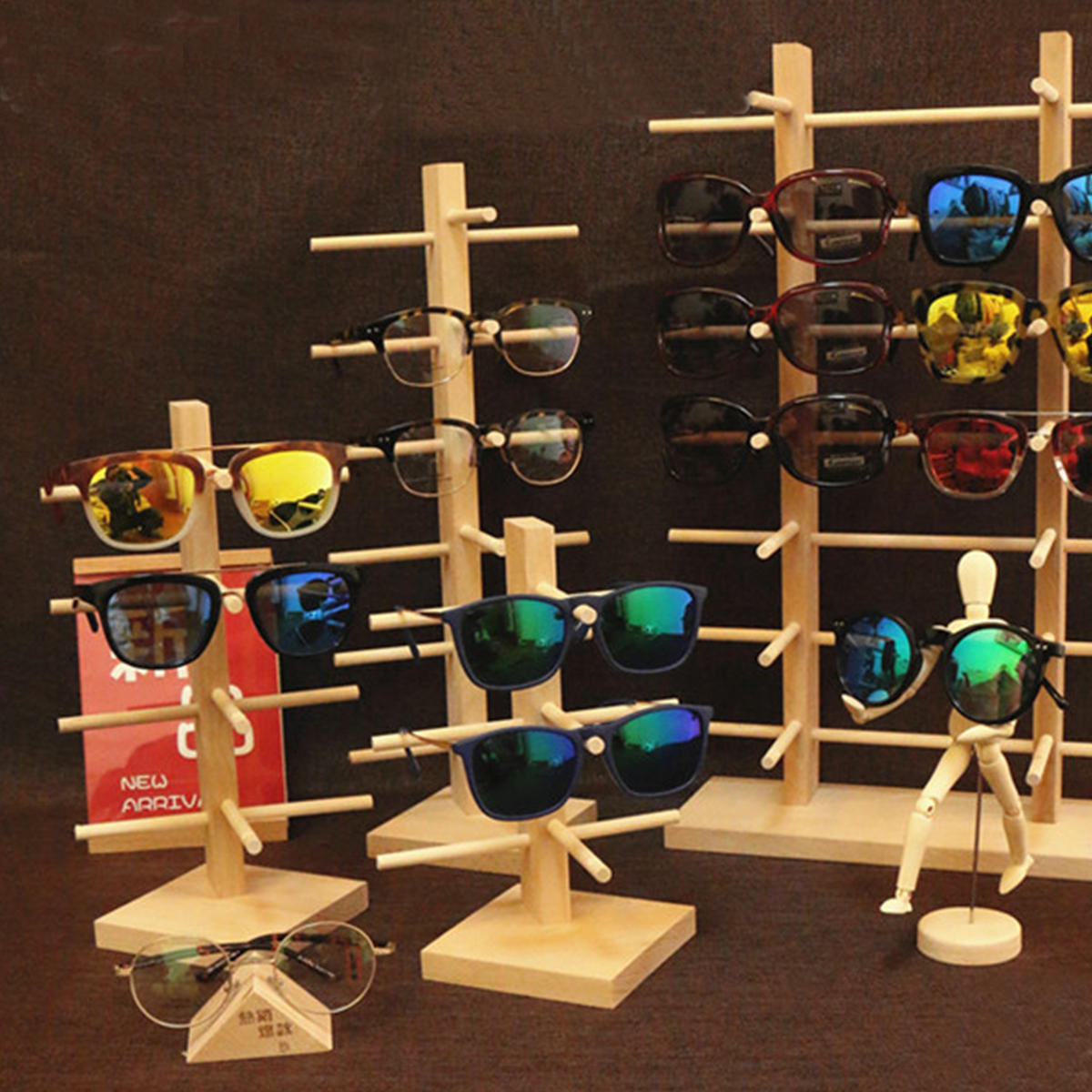 Natural Wood Wooden Sunglasses Eyeglasseses Display Rack Stand Holder Organizer 3/4/5/6 Layers