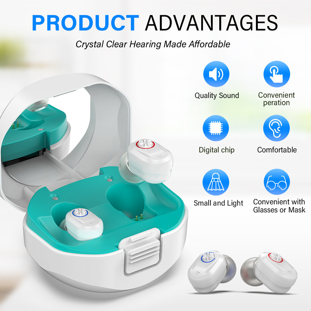 Rechargeable Mini Hearing Aids Sound Amplifiers with Portable Charging Case for the deaf