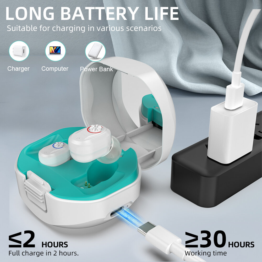 Rechargeable Mini Hearing Aids Sound Amplifiers with Portable Charging Case for the deaf