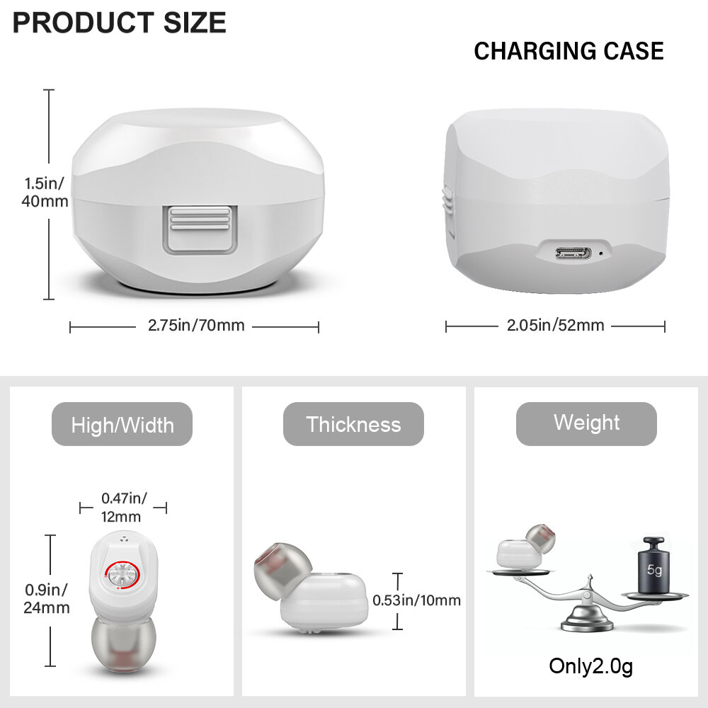 Rechargeable Mini Hearing Aids Sound Amplifiers with Portable Charging Case for the deaf