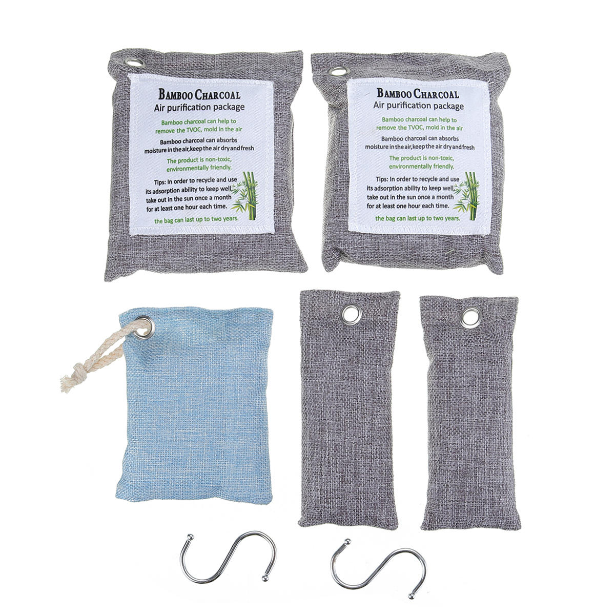 5Pcs Activated Bamboo Charcoal Carbon Air Purifying Bag Deodorizer Refresher with Hook