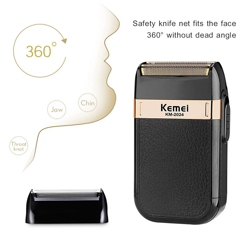 Kemei KM-2024 Electric Shaver For Men Waterproof Rechargeable Electric Professional Beard Trimmer Razor USB Charging