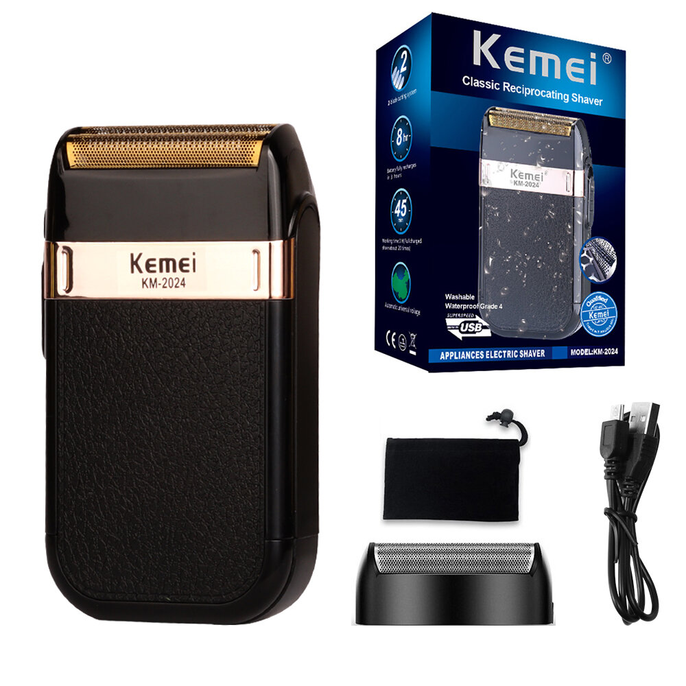 Kemei KM-2024 Electric Shaver For Men Waterproof Rechargeable Electric Professional Beard Trimmer Razor USB Charging