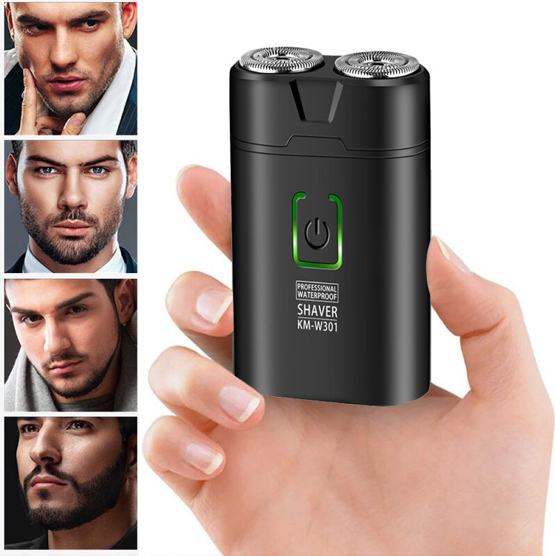 Kemei Electric Waterproof Shaver USB Rechargeable Portable Rotary Double-head Shaver Mini Pocket Shaver For Men