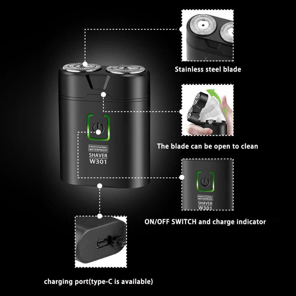 Kemei Electric Waterproof Shaver USB Rechargeable Portable Rotary Double-head Shaver Mini Pocket Shaver For Men