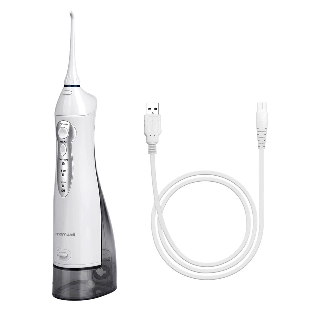 Mornwell Oral Irrigator USB Rechargeable Water Flosser Portable Dental Water Jet 300ML Water Tank Waterproof Teeth Cleaner