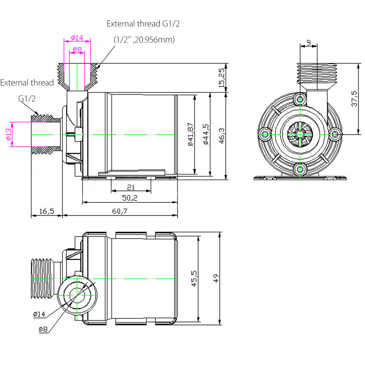 800L/H 12V DC 5M Submersible Hot Water Circulation Pump Solar Brushless Motor COD