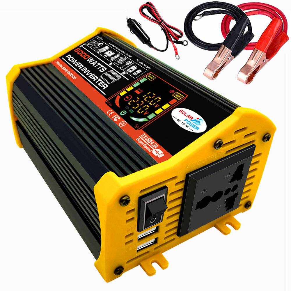 6000W DC 12V To AC 110V/220V intelligent screen solar power inverter 18V 18W solar panel 30A 12V/24V solar converter kit