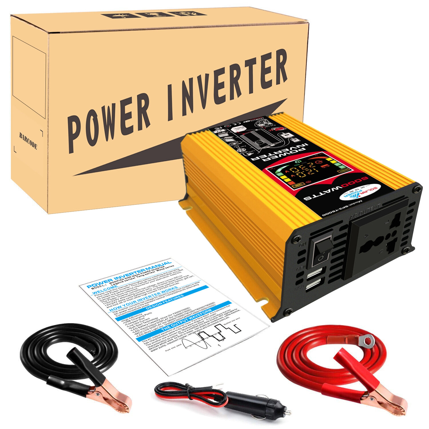 6000W DC 12V To AC 110V/220V Intelligent Screen Solar Power Inverter 18V 18W Solar Panel 30A 12V/24V Solar Converter Kit