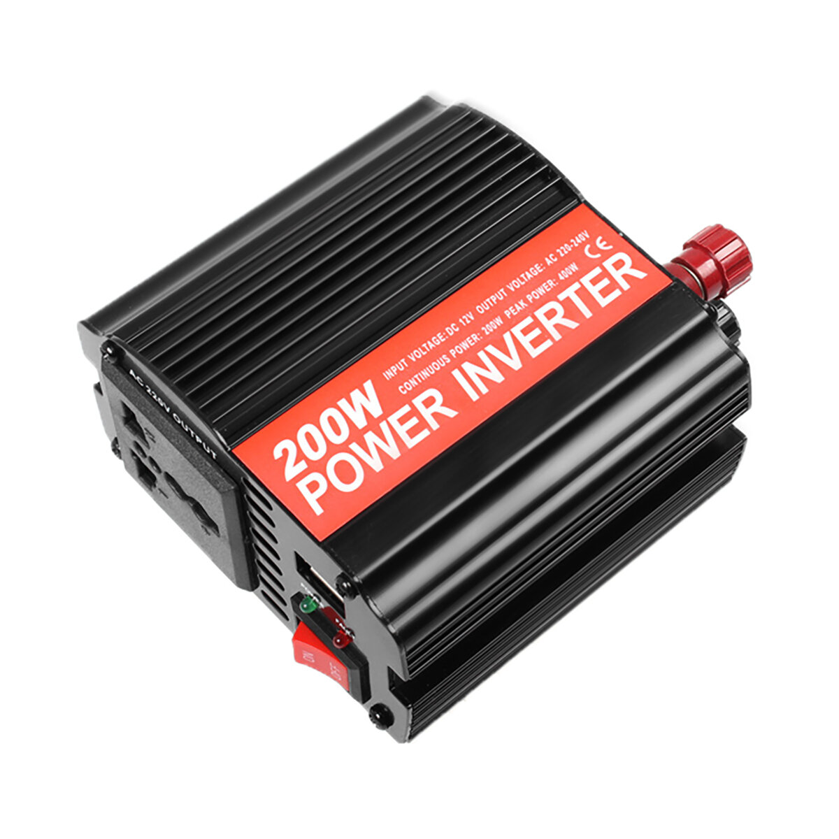 200W Car Inverter Al-Mg Alloy USB 5V/3.1A 12V to 110V Peak 300W Travel Essential for US Japan