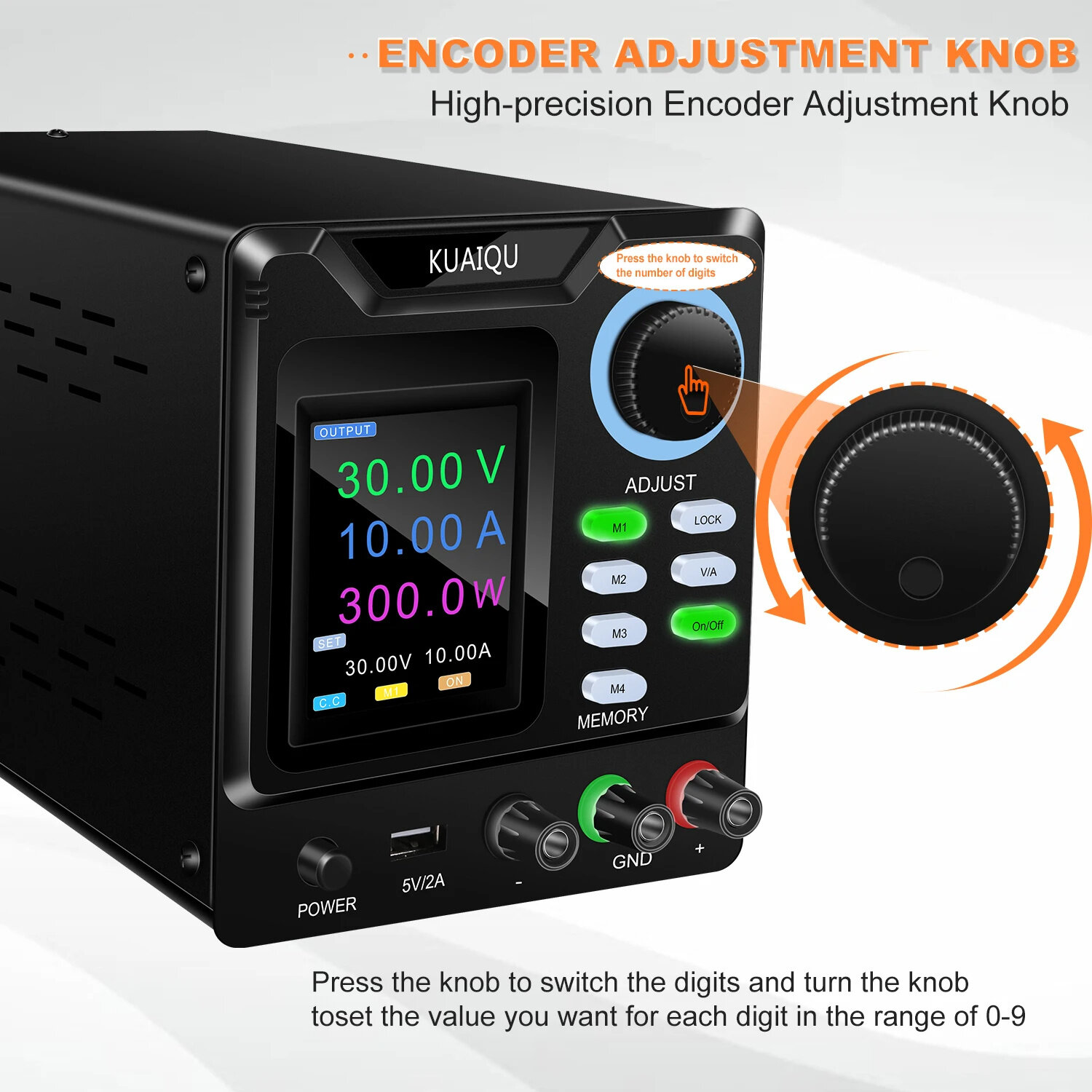 KUAIQU Programmable DC Power Supply Adjustable 305/3010/605/1203 with HD 4-Digit Color Display Precise Encoder Knobs USB Port Sm