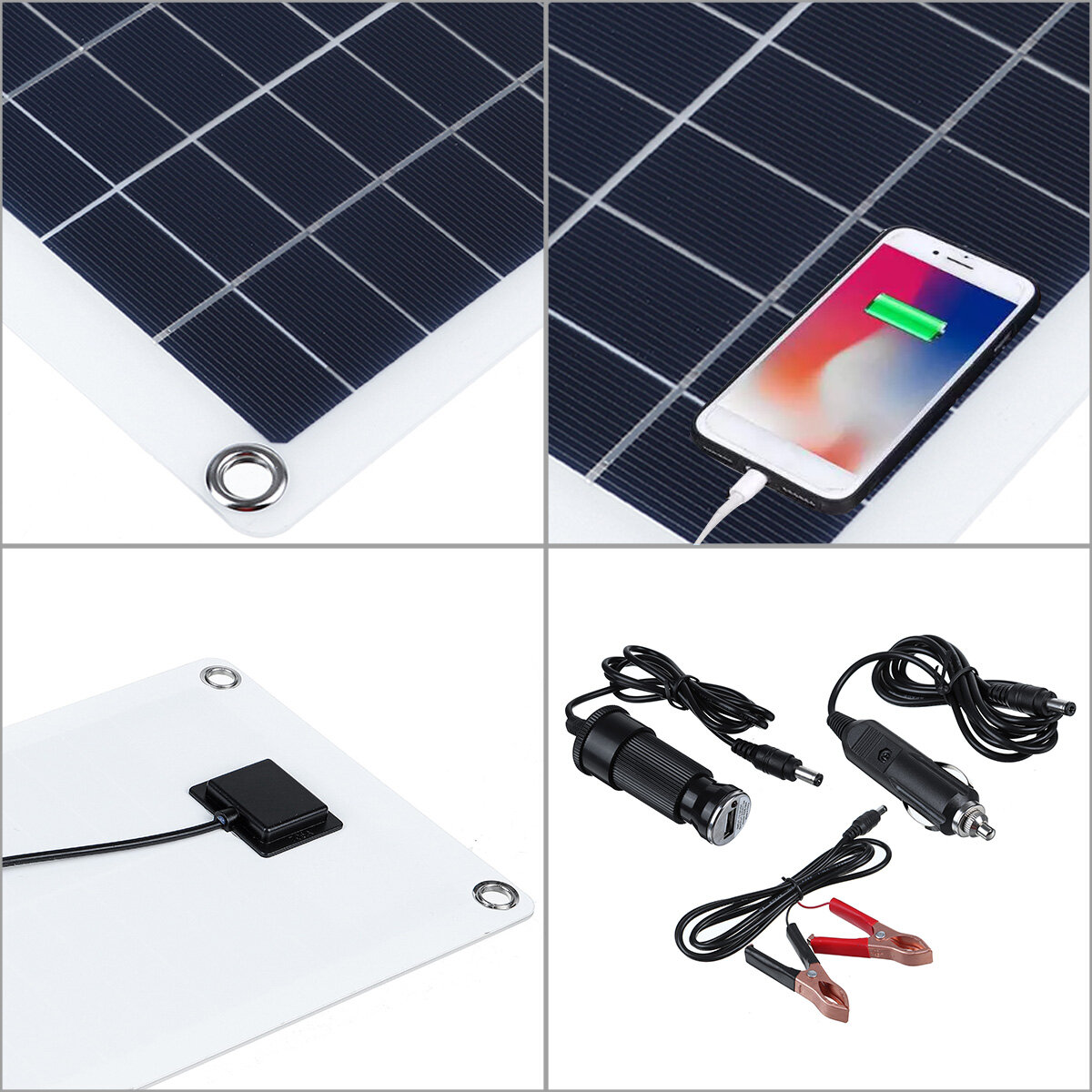 30W 12V Solar Panel Monocrystalline Silicon Battery Charger Trickle Portable For Car Van Boat Caravan Camper