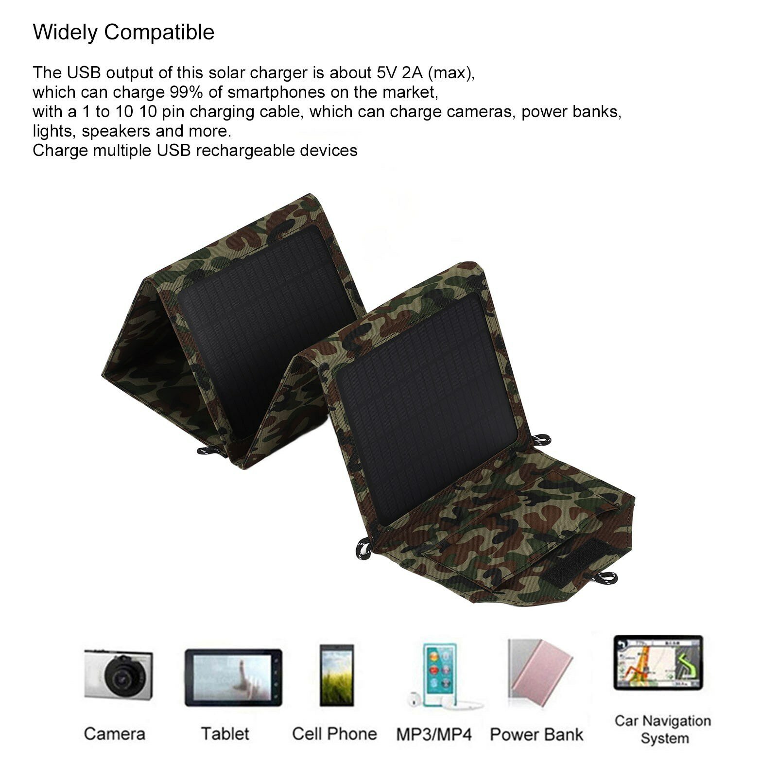 50W Dual USB12-5V Solar Panel Folding Pack Single Crystal Camouflage Outdoor Emergency Charger